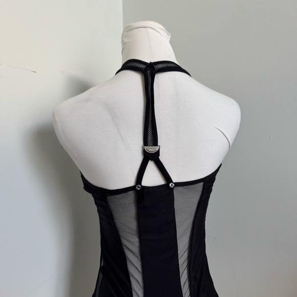 GUESS Black Mesh Bodysuit | Buckle Strap Detail, Deep V, Y2K Clubwear M - Picture 5 of 7